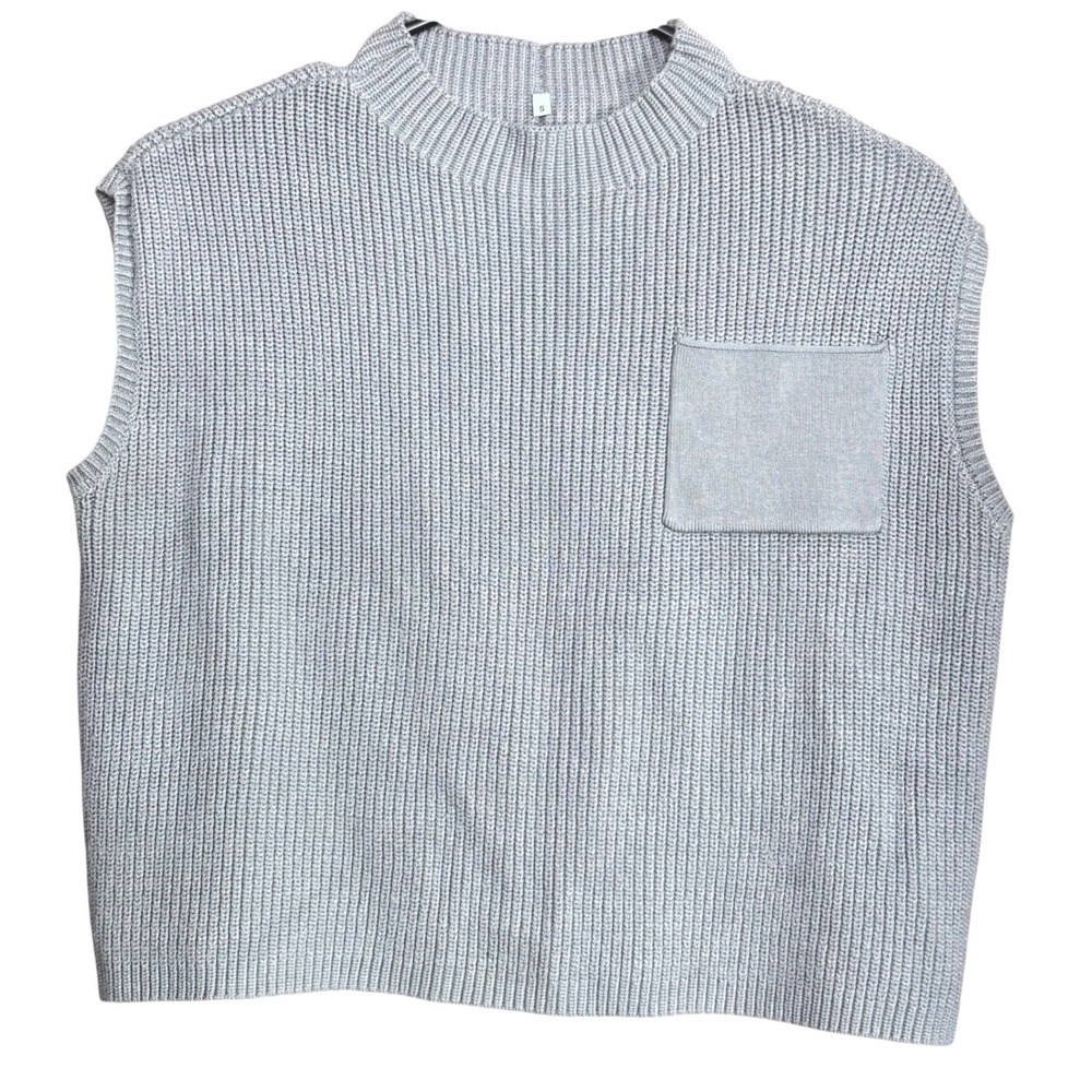Ribbed Mock Neck Sweater Vest Sleeveless Grey S Lagenlook Layering Chic Academia
